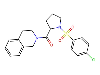 2-[1-(4-chlorobenzenesulfonyl)pyrrolidine-2-carbonyl]-1,2,3,4-tetrahydroisoquinoline structure
