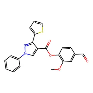 (4-Formyl-2-methoxyphenyl) 1-phenyl-3-thiophen-2-ylpyrazole-4-carboxylate structure
