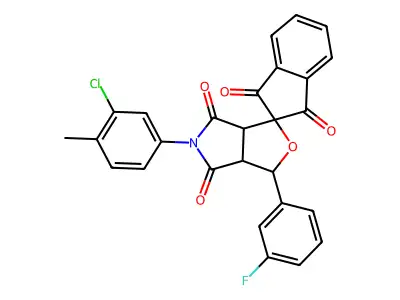 5-(3-chloro-4-methylphenyl)-1-(3-fluorophenyl)spiro[3a,6a-dihydro-1H-furo[3,4-c]pyrrole-3,2'-indene]-1',3',4,6-tetrone structure