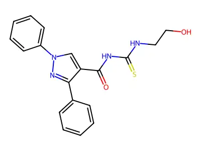 N-(2-hydroxyethylcarbamothioyl)-1,3-diphenylpyrazole-4-carboxamide structure