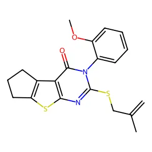 2-(2-methoxyphenyl)-3-(2-methylprop-2-enylsulfanyl)-7,8-dihydro-6H-cyclopenta[2,3]thieno[2,4-b]pyrimidin-1-one structure