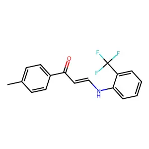 (E)-1-(4-methylphenyl)-3-[2-(trifluoromethyl)anilino]prop-2-en-1-one structure