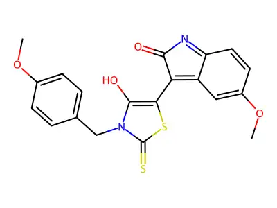 (5Z)-5-(5-methoxy-2-oxo-1H-indol-3-ylidene)-3-[(4-methoxyphenyl)methyl]-2-sulfanylidene-1,3-thiazolidin-4-one structure