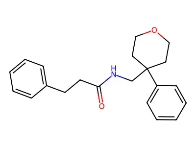 3-phenyl-N-((4-phenyltetrahydro-2H-pyran-4-yl)methyl)propanamide structure