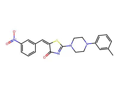 (5E)-2-[4-(3-methylphenyl)piperazin-1-yl]-5-[(3-nitrophenyl)methylidene]-4,5-dihydro-1,3-thiazol-4-one structure