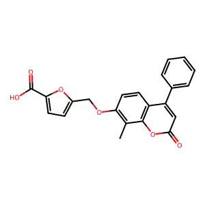 5-(((8-methyl-2-oxo-4-phenyl-2H-chromen-7-yl)oxy)methyl)furan-2-carboxylic acid structure
