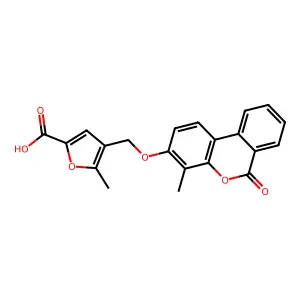 5-methyl-4-[(4-methyl-6-oxobenzo[c]chromen-3-yl)oxymethyl]furan-2-carboxylic acid structure