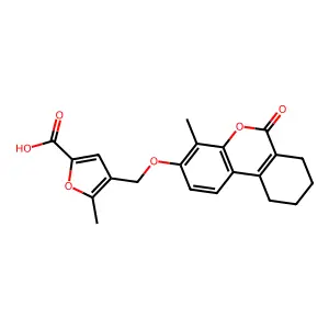 5-methyl-4-(((4-methyl-6-oxo-7,8,9,10-tetrahydro-6H-benzo[c]chromen-3-yl)oxy)methyl)furan-2-carboxylic acid structure