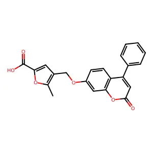 5-Methyl-4-[(2-oxo-4-phenylchromen-7-yl)oxymethyl]furan-2-carboxylic acid structure