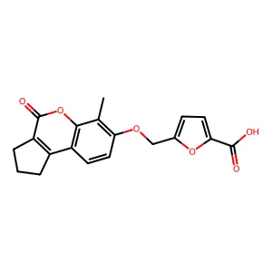 5-(((6-methyl-4-oxo-1,2,3,4-tetrahydrocyclopenta[c]chromen-7-yl)oxy)methyl)furan-2-carboxylic acid structure