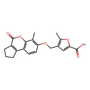 5-methyl-4-{[(6-methyl-4-oxo-1,2,3,4-tetrahydrocyclopenta[c]chromen-7-yl)oxy]methyl}-2-furoic acid structure
