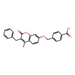 4-{[(3-benzyl-4-methyl-2-oxo-2H-chromen-7-yl)oxy]methyl}benzoic acid structure