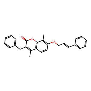 3-benzyl-4,8-dimethyl-7-{[(2E)-3-phenyl-2-propenyl]oxy}-2H-chromen-2-one structure