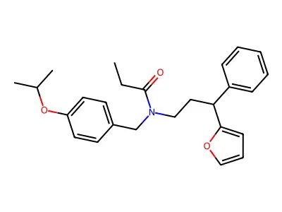N-[3-(furan-2-yl)-3-phenylpropyl]-N-[(4-propan-2-yloxyphenyl)methyl]propanamide structure