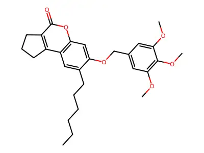 8-hexyl-7-[(3,4,5-trimethoxybenzyl)oxy]-2,3-dihydrocyclopenta[c]chromen-4(1H)-one structure