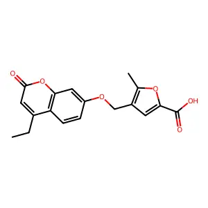 4-(((4-ethyl-2-oxo-2H-chromen-7-yl)oxy)methyl)-5-methylfuran-2-carboxylic acid structure
