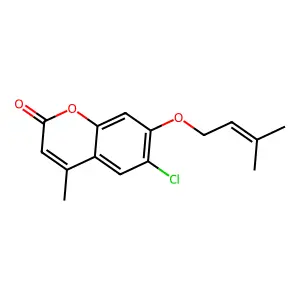 6-chloro-4-methyl-7-[(3-methylbut-2-en-1-yl)oxy]-2H-chromen-2-one structure
