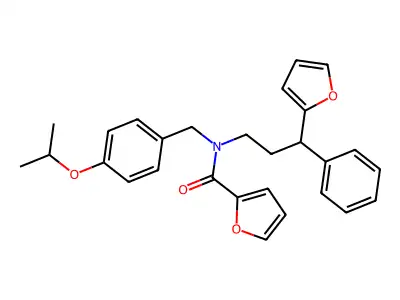 N-[3-(furan-2-yl)-3-phenylpropyl]-N-[(4-propan-2-yloxyphenyl)methyl]furan-2-carboxamide structure