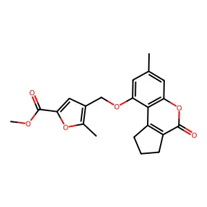 methyl 5-methyl-4-[(7-methyl-4-oxo-2,3-dihydro-1H-cyclopenta[c]chromen-9-yl)oxymethyl]furan-2-carboxylate structure