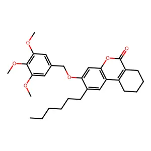 2-hexyl-3-[(3,4,5-trimethoxybenzyl)oxy]-7,8,9,10-tetrahydro-6H-benzo[c]chromen-6-one structure