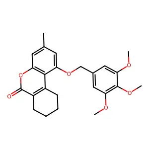 3-methyl-1-[(3,4,5-trimethoxybenzyl)oxy]-7,8,9,10-tetrahydro-6H-benzo[c]chromen-6-one structure