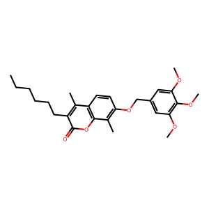 3-hexyl-4,8-dimethyl-7-((3,4,5-trimethoxybenzyl)oxy)-2H-chromen-2-one structure