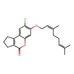 (E)-8-chloro-7-((3,7-dimethylocta-2,6-dien-1-yl)oxy)-2,3-dihydrocyclopenta[c]chromen-4(1H)-one structure