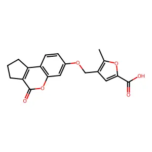 5-methyl-4-{[(4-oxo-1,2,3,4-tetrahydrocyclopenta[c]chromen-7-yl)oxy]methyl}-2-furoic acid structure
