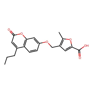 5-methyl-4-(((2-oxo-4-propyl-2H-chromen-7-yl)oxy)methyl)furan-2-carboxylic acid structure