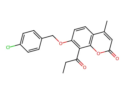 7-[(4-Chlorophenyl)methoxy]-4-methyl-8-propanoylchromen-2-one structure