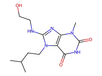 8-((2-hydroxyethyl)amino)-7-isopentyl-3-methyl-1H-purine-2,6(3H,7H)-dione structure