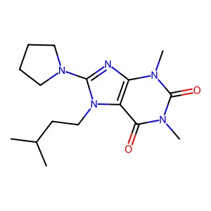 7-isopentyl-1,3-dimethyl-8-(pyrrolidin-1-yl)-1H-purine-2,6(3H,7H)-dione structure