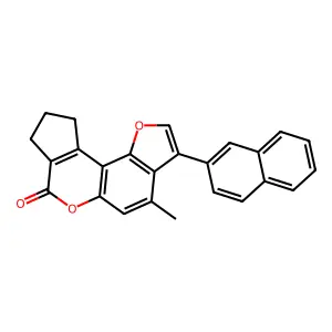 4-methyl-3-(2-naphthyl)-9,10-dihydrocyclopenta[c]furo[2,3-f]chromen-7(8H)-one structure