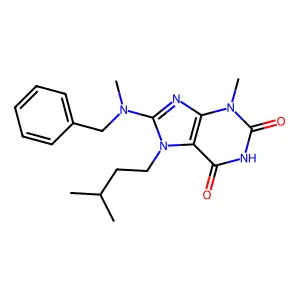 8-(benzyl(methyl)amino)-7-isopentyl-3-methyl-1H-purine-2,6(3H,7H)-dione structure
