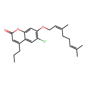 6-chloro-7-{[(2E)-3,7-dimethyl-2,6-octadien-1-yl]oxy}-4-propyl-2H-chromen-2-one structure