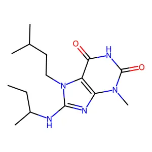 8-(sec-butylamino)-7-isopentyl-3-methyl-1H-purine-2,6(3H,7H)-dione structure