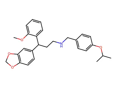 3-(1,3-benzodioxol-5-yl)-3-(2-methoxyphenyl)-N-[(4-propan-2-yloxyphenyl)methyl]propan-1-amine structure