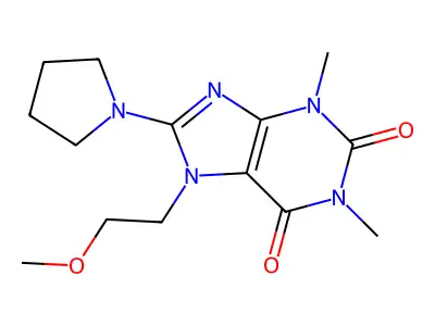 7-(2-methoxyethyl)-1,3-dimethyl-8-(pyrrolidin-1-yl)-1H-purine-2,6(3H,7H)-dione structure