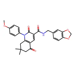 N-(1,3-benzodioxol-5-ylmethyl)-1-(4-methoxyphenyl)-7,7-dimethyl-2,5-dioxo-6,8-dihydroquinoline-3-carboxamide structure