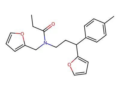 N-(furan-2-ylmethyl)-N-[3-(furan-2-yl)-3-(4-methylphenyl)propyl]propanamide structure