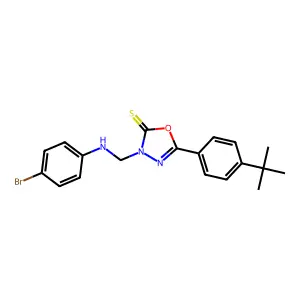 3-[(4-Bromoanilino)methyl]-5-(4-tert-butylphenyl)-1,3,4-oxadiazole-2-thione structure