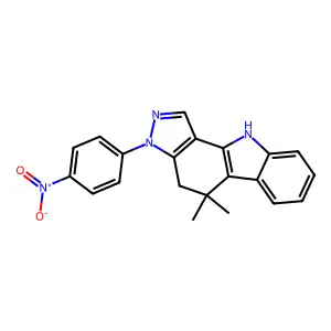 5,5-Dimethyl-3-(4-nitrophenyl)-3,4,5,10-tetrahydropyrazolo[4,3-a]carbazole structure