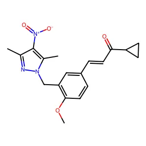 (E)-1-cyclopropyl-3-[3-[(3,5-dimethyl-4-nitropyrazol-1-yl)methyl]-4-methoxyphenyl]prop-2-en-1-one structure