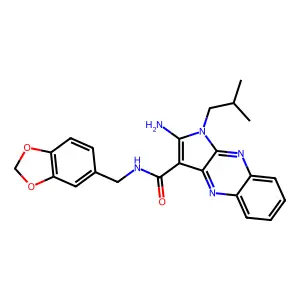 2-amino-N-(benzo[d][1,3]dioxol-5-ylmethyl)-1-isobutyl-1H-pyrrolo[2,3-b]quinoxaline-3-carboxamide structure