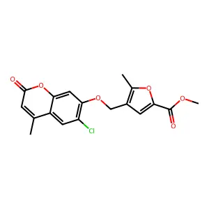methyl 4-[(6-chloro-4-methyl-2-oxochromen-7-yl)oxymethyl]-5-methylfuran-2-carboxylate structure