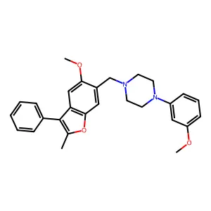 1-[(5-methoxy-2-methyl-3-phenyl-1-benzofuran-6-yl)methyl]-4-(3-methoxyphenyl)piperazine structure