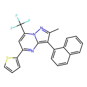2-methyl-3-(naphthalen-1-yl)-5-(thiophen-2-yl)-7-(trifluoromethyl)pyrazolo[1,5-a]pyrimidine structure