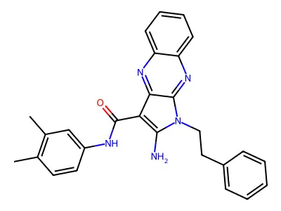 2-amino-N-(3,4-dimethylphenyl)-1-(2-phenylethyl)-1H-pyrrolo[2,3-b]quinoxaline-3-carboxamide structure