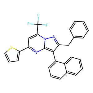 2-benzyl-3-(naphthalen-1-yl)-5-(thiophen-2-yl)-7-(trifluoromethyl)pyrazolo[1,5-a]pyrimidine structure