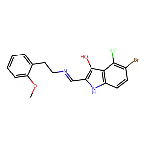 (2E)-5-bromo-4-chloro-2-[[2-(2-methoxyphenyl)ethylamino]methylidene]-1H-indol-3-one structure